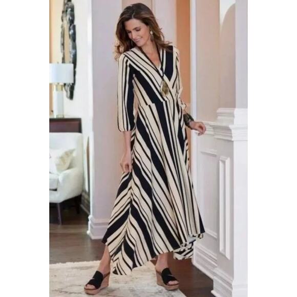Soft Surroundings Dress Maxi Dress Chanson De Le Fontaine Faux Wrap Dress M - Picture 6 of 10